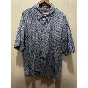 Tori Richards Hawaiian Blue Floral Leafs Men's Short Sleeve Shirt Sz 2XL